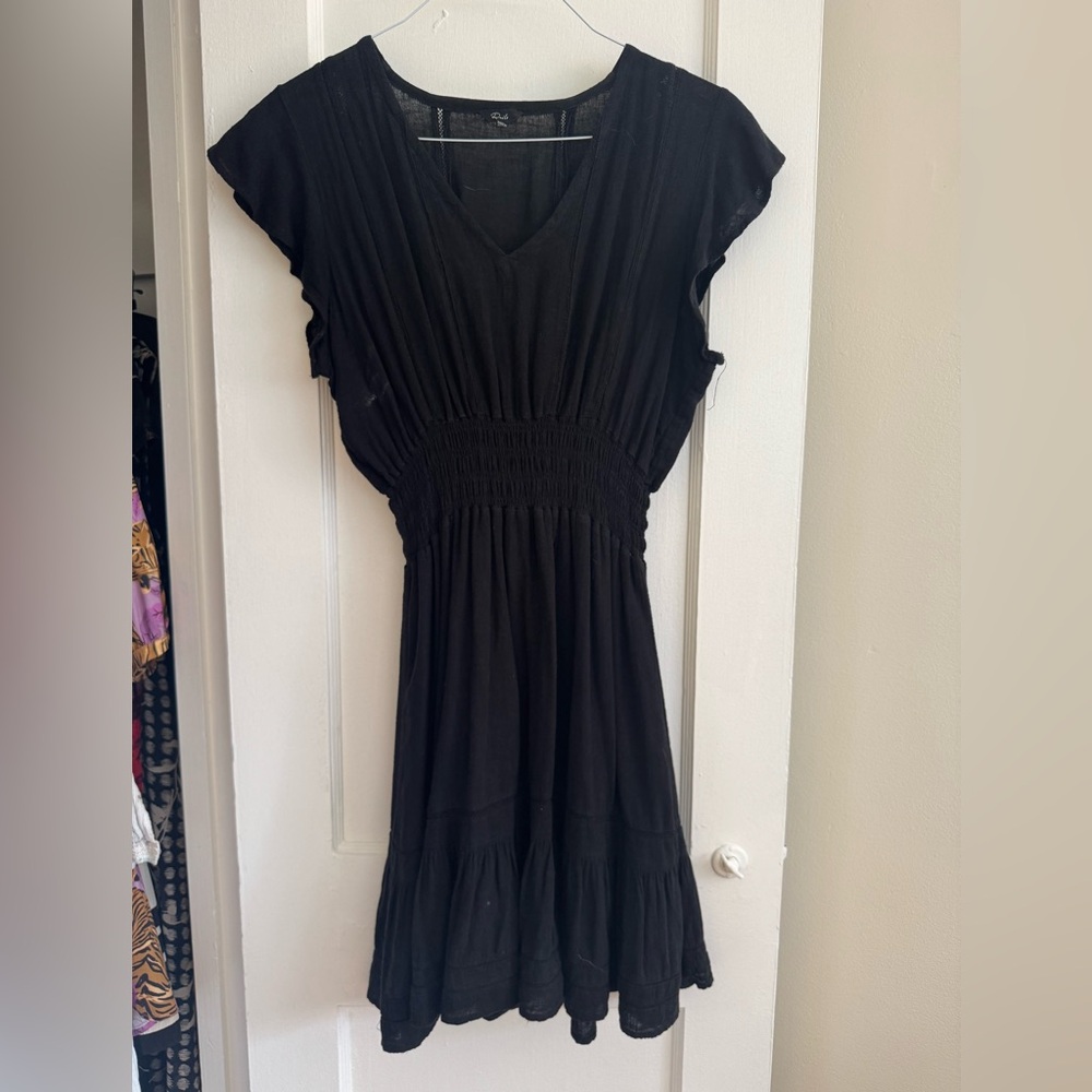 Rails Black V-Neck Smocked Midi Dress